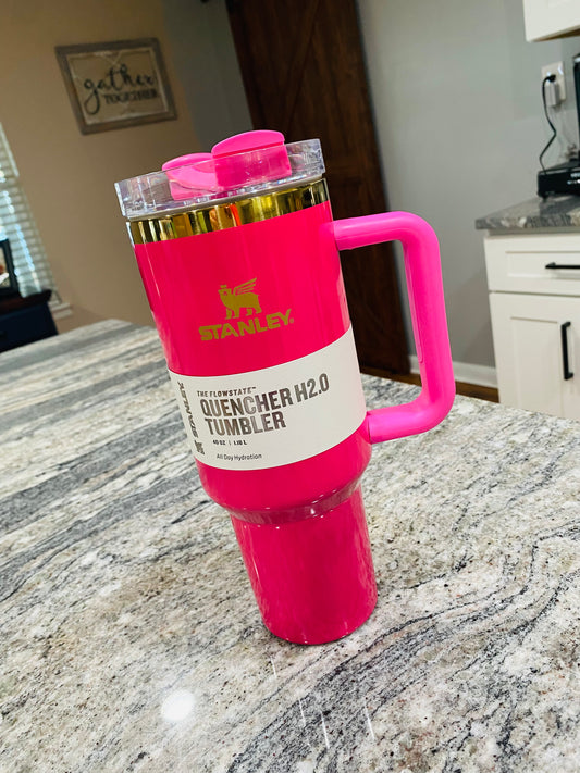 40 oz Hot Pink with Gold Rim Tumbler